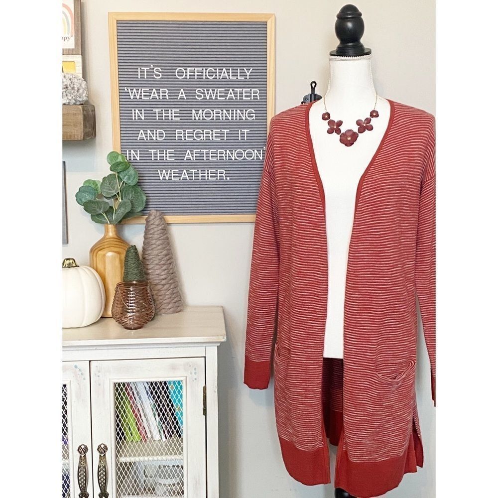 Allisonjoy Rust Red And White Long, Open Front Ca… - image 1